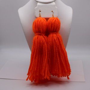 Orange Yarn Tassel Earrings